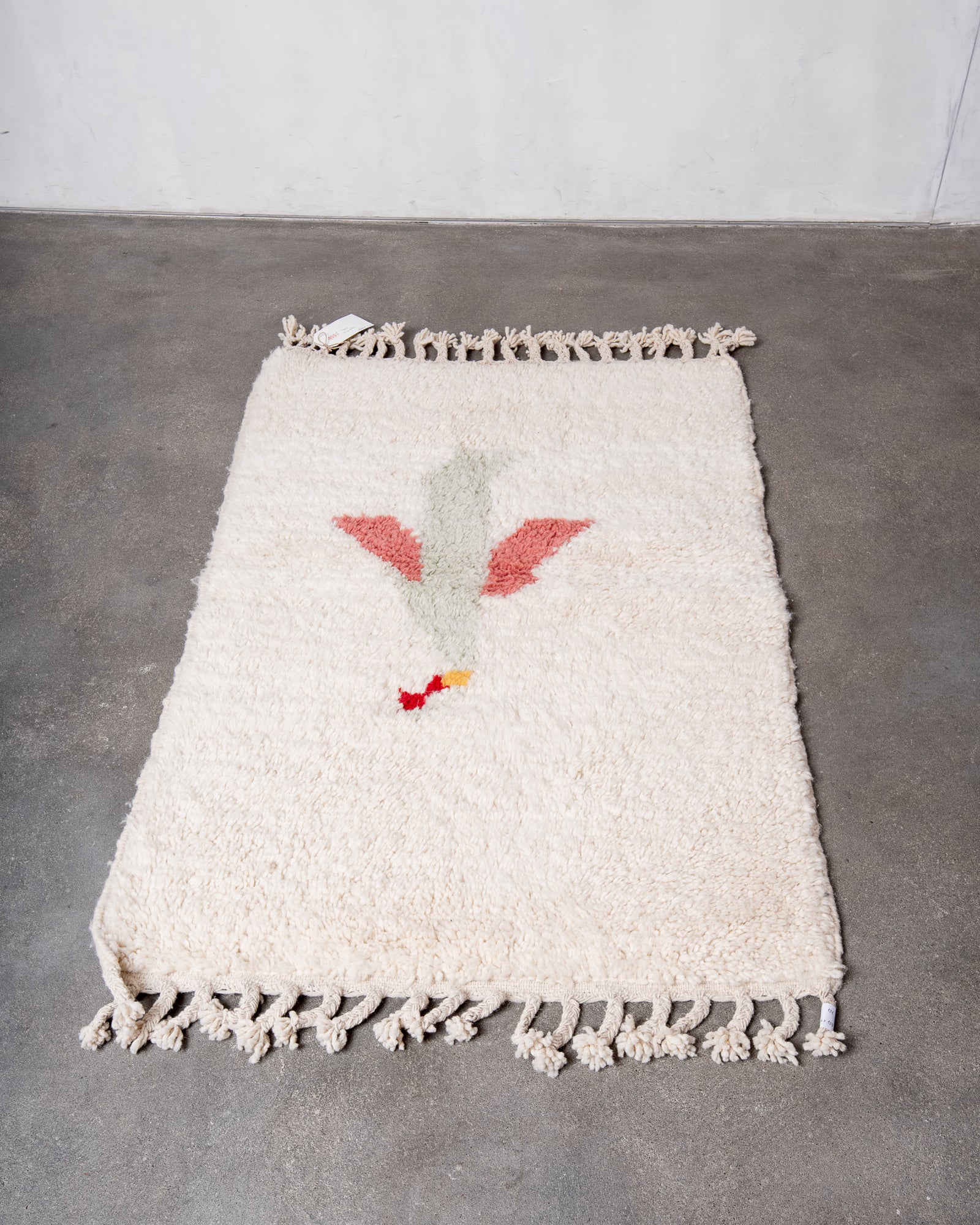 Modern, designer, handcrafted Berber rug from Morocco. Beniourain carpet with beautiful colours and patterns and fluffy wool texture.